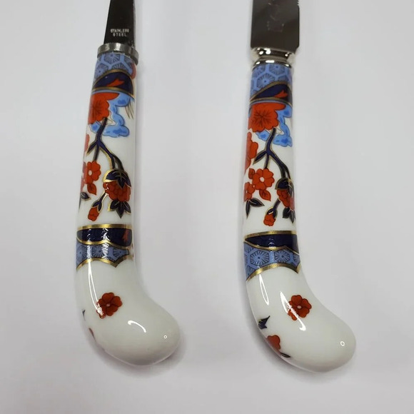 Vintage Prill Sheffield England Porcelain Handles Cutlery Cheese Set Stainless - Picture 7 of 9